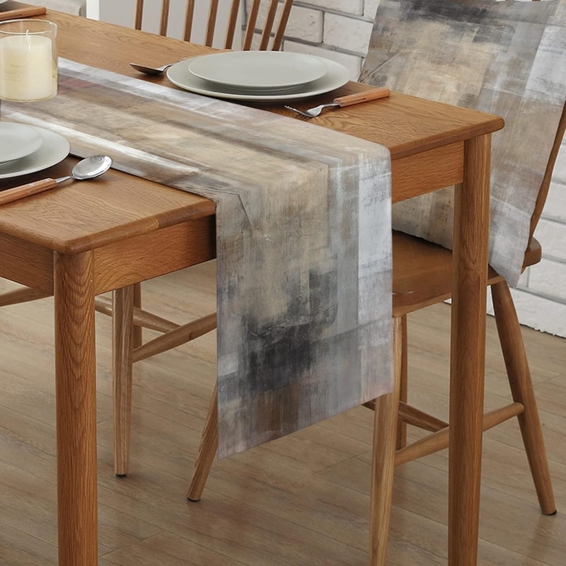 Abstract Art Linen Table Runner Farmhouse Holiday Table Decor 1