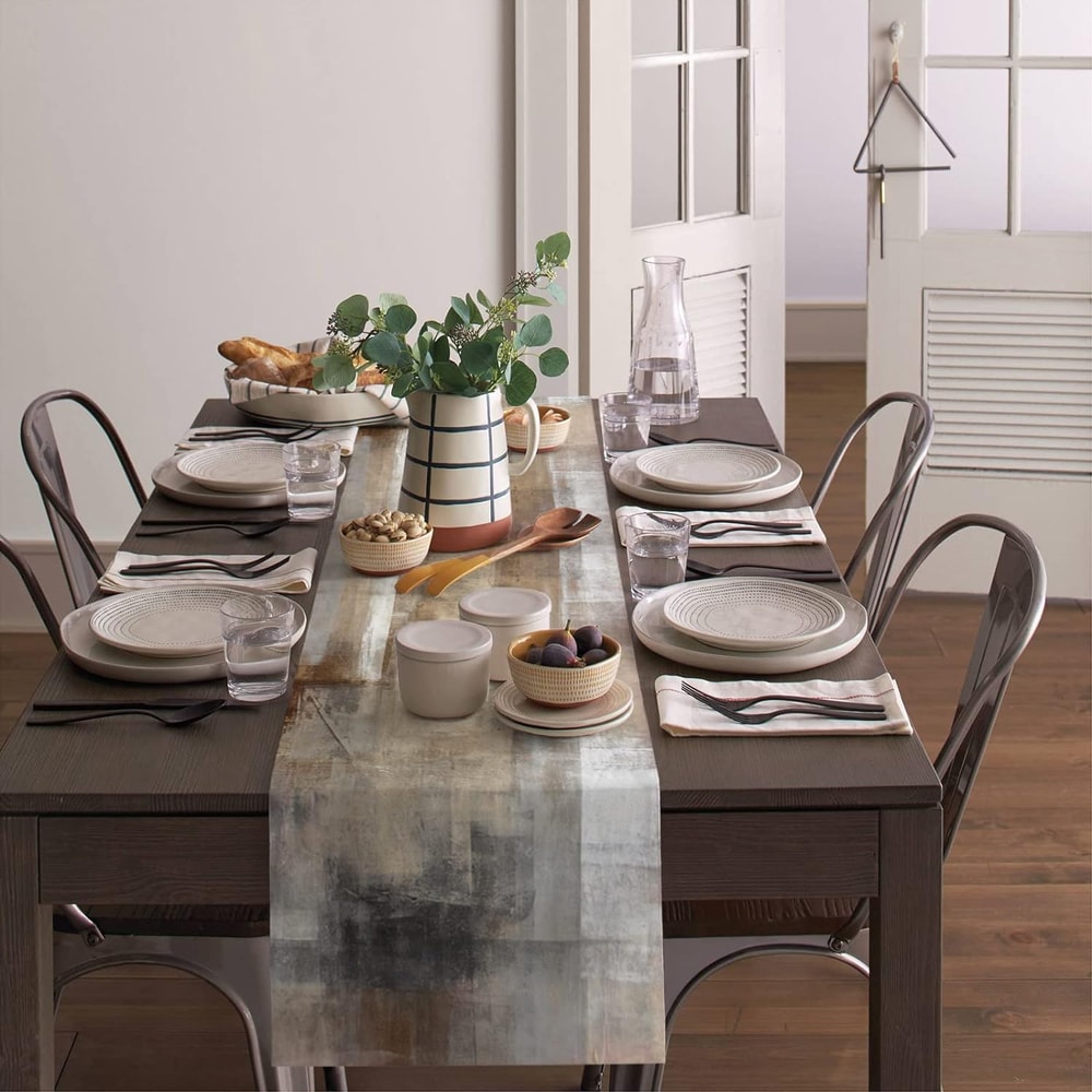 Abstract Art Linen Table Runner Farmhouse Holiday Table Decor 3