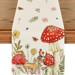 spring mushroom & butterfly linen table runner farmhouse wedding & kitchen decor