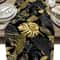 Luxury Tropical Linen Table Runner with Black and Gold Leaves Elegant Dining Decor