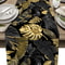 Luxury Tropical Linen Table Runner with Black and Gold Leaves Elegant Dining Decor