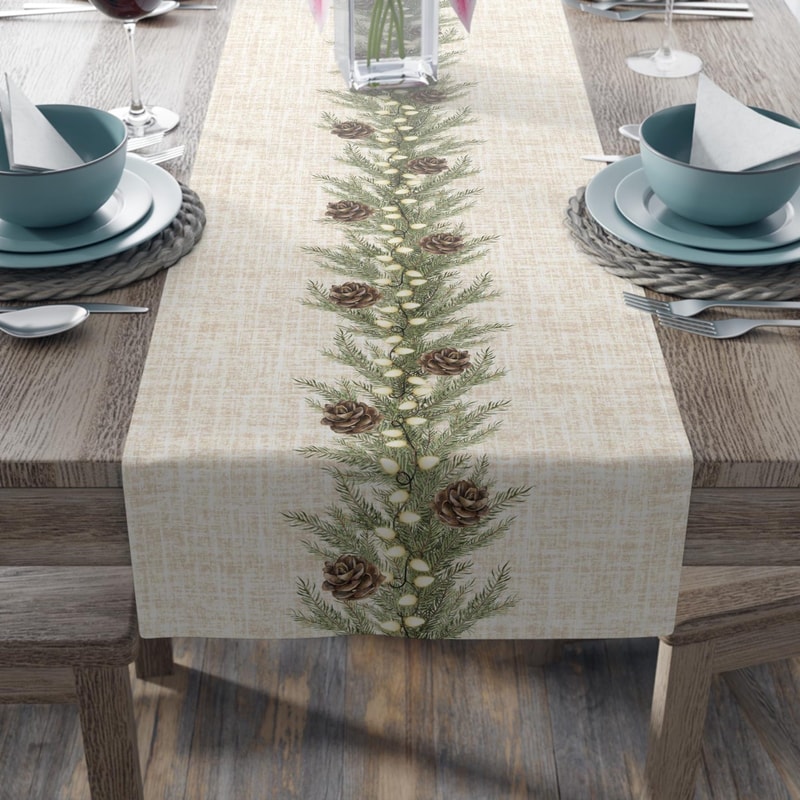 Rustic Farmhouse Holiday Table Runner With Pine Garland Design 0