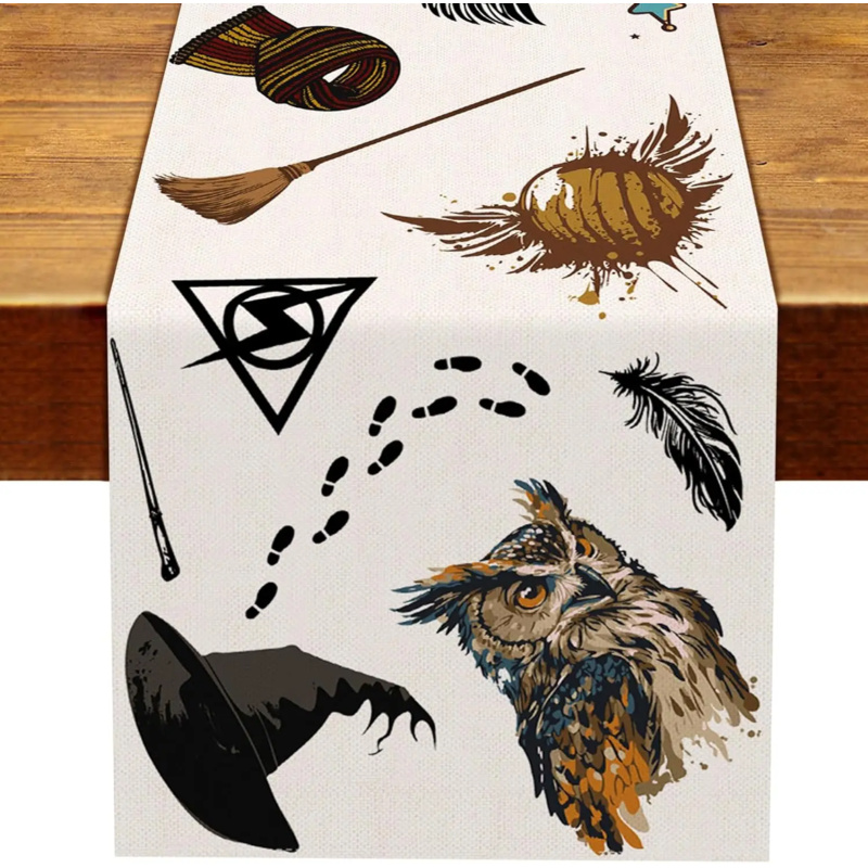 Halloween Table Runner Linen Wizard & Witch Theme Spooky Halloween Tablecloth Decor