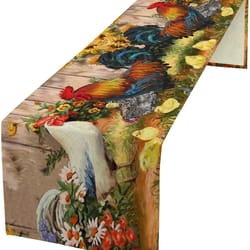 farm rooster linen table runner with sunflower & chicken print holiday kitchen decor