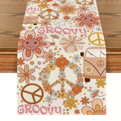 hippie daisy linen table runner peace & love home decor