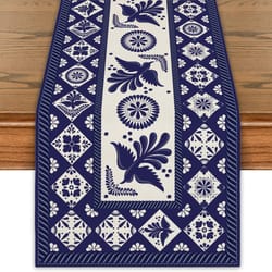 talavera floral bird linen table runner mexican fiesta decor
