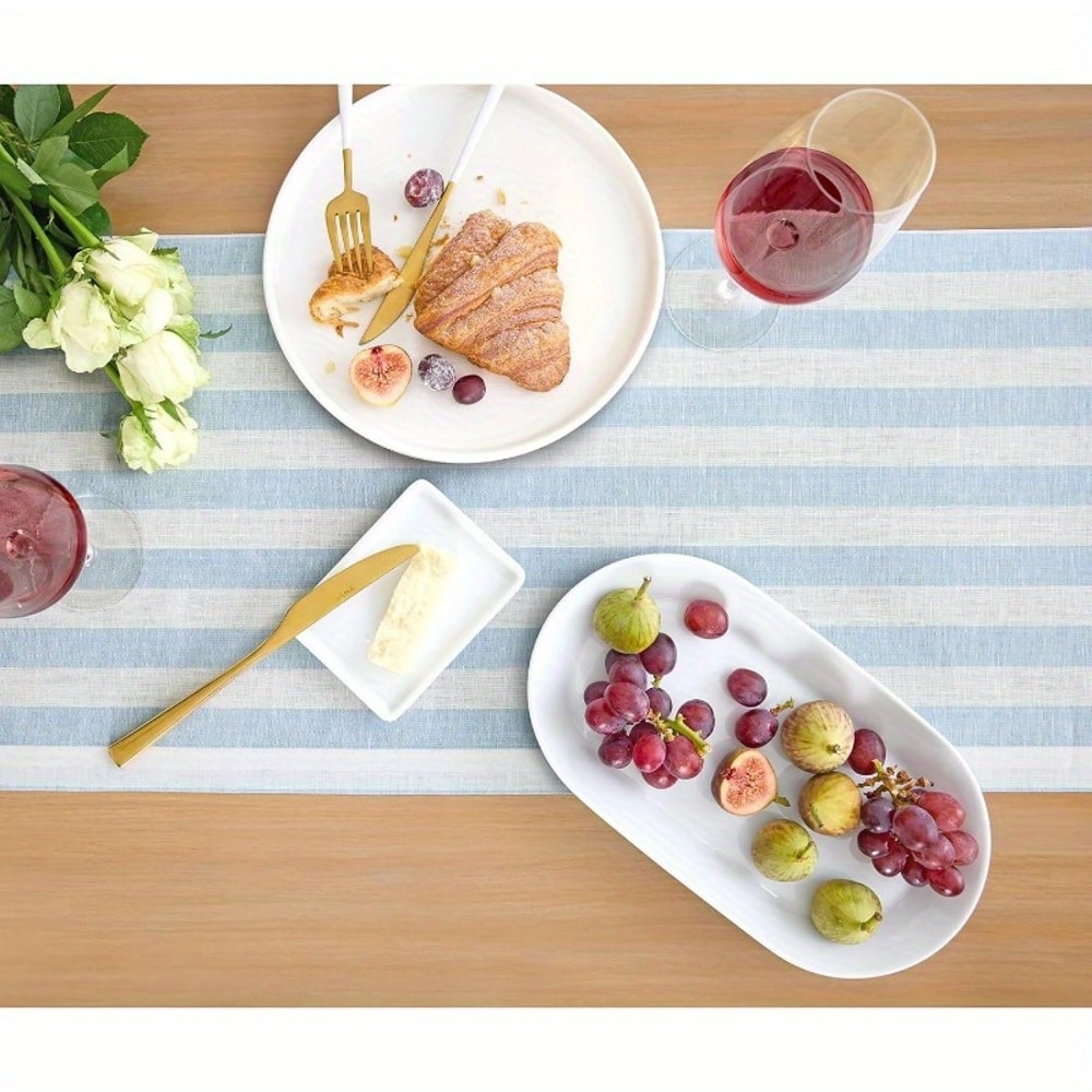 Elegant Blue White Striped Table Runner For Dining Home Decor 1