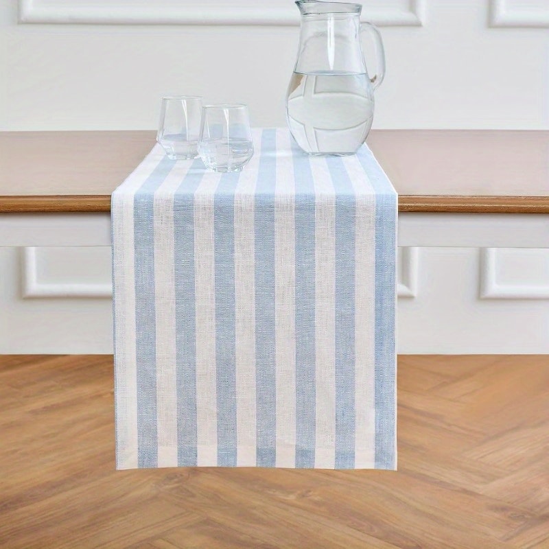 Elegant Blue White Striped Table Runner For Dining Home Decor 3
