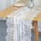 Rustic Lace Table Runner with Rose Embroidery for Wedding & Party Decor