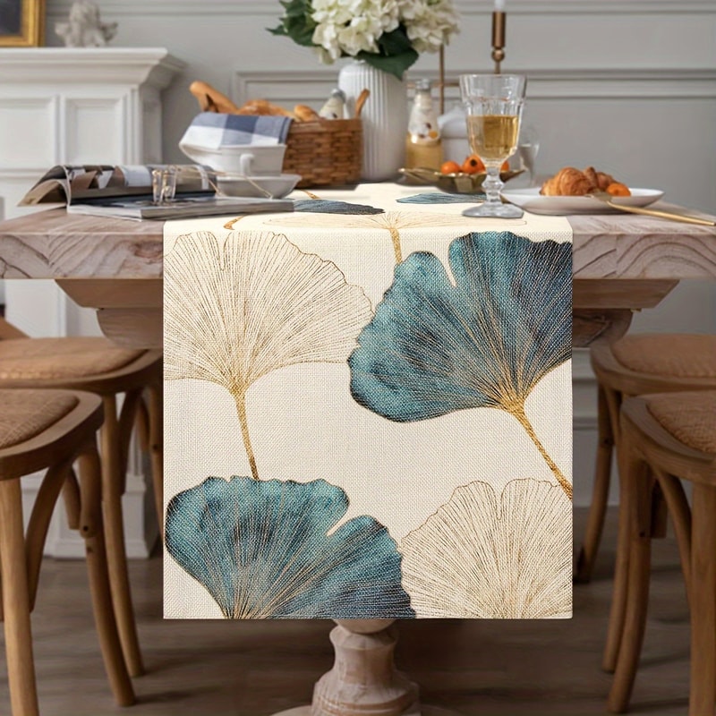 Elegant Ginkgo Leaf Farmhouse Table Runner For Rustic Dining Room Decor 1