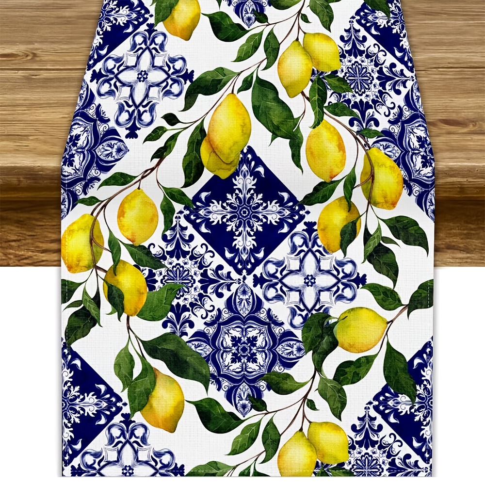 Mediterranean Lemon Table Runner Linen Farmhouse Decor For Summer Dining Holiday Tables 5