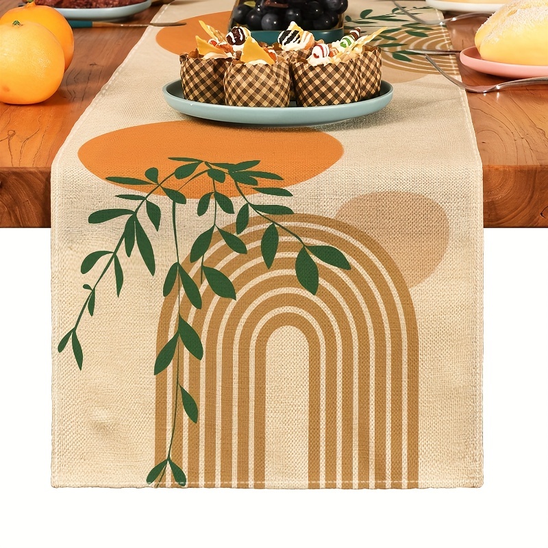 Elegant Bohemian Linen Table Runner Plant Print Kitchen & Dining Decor