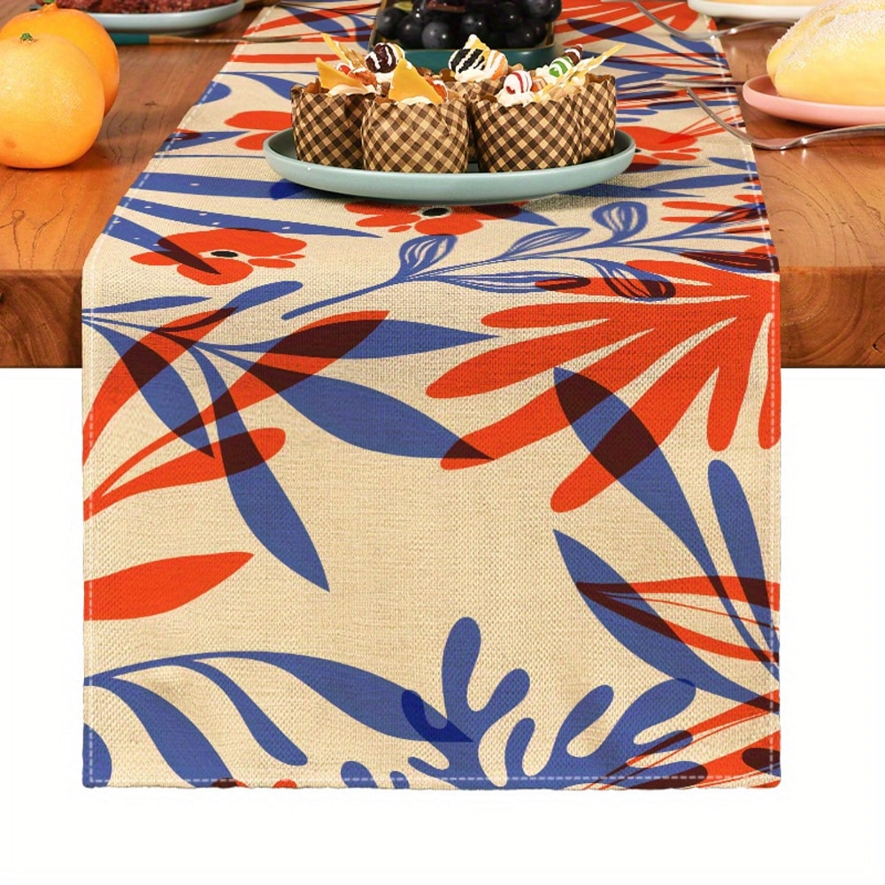 Elegant Bohemian Linen Table Runner Plant Print Kitchen & Dining Decor
