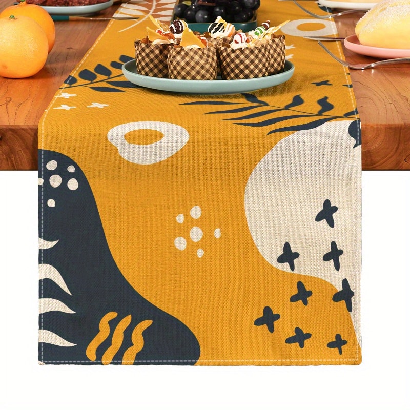 Elegant Bohemian Linen Table Runner Plant Print Kitchen & Dining Decor