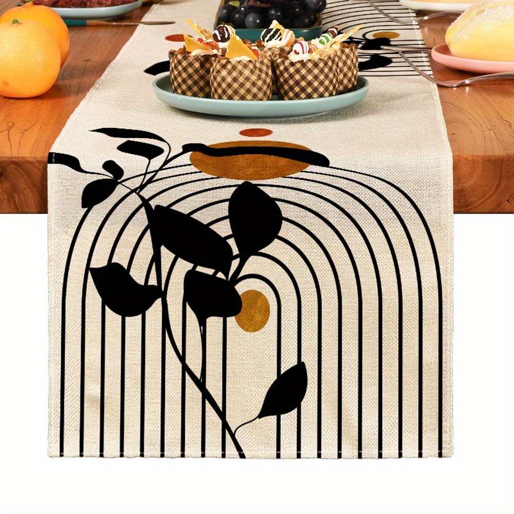 Elegant Bohemian Linen Table Runner Plant Print Kitchen & Dining Decor