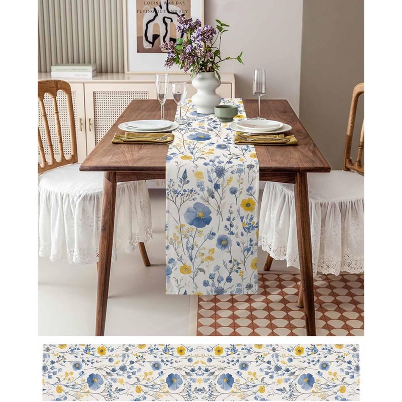 Vintage Spring Floral Linen Table Runner Elegant Party Home Decor 1