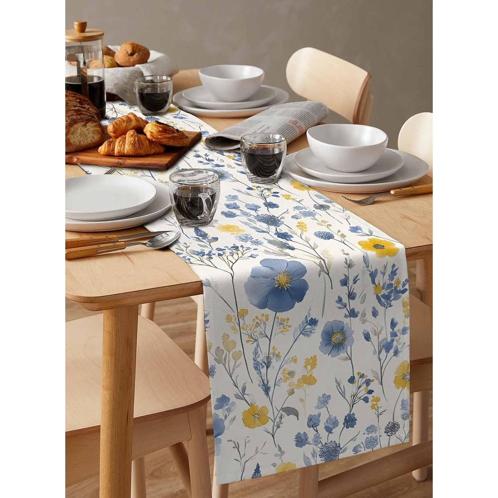 Vintage Spring Floral Linen Table Runner Elegant Party Home Decor 2