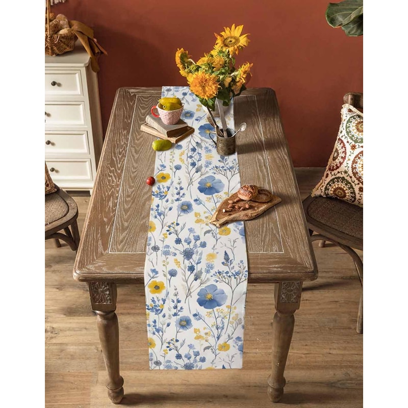Vintage Spring Floral Linen Table Runner Elegant Party Home Decor 3