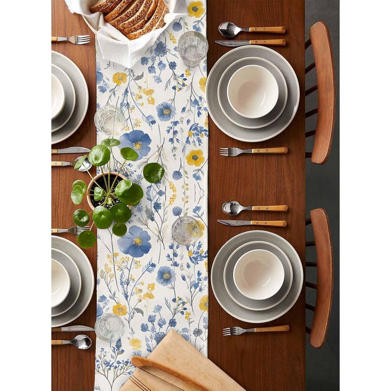 Vintage Spring Floral Linen Table Runner Elegant Party Home Decor 4
