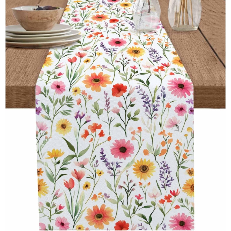 Vintage Spring Floral Linen Table Runner Elegant Party Home Decor 5