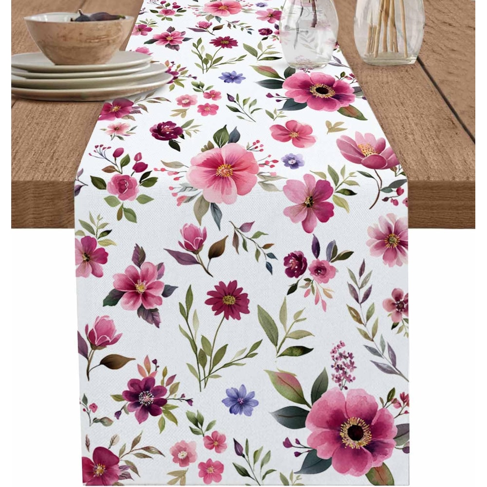 Vintage Spring Floral Linen Table Runner Elegant Party Home Decor 6