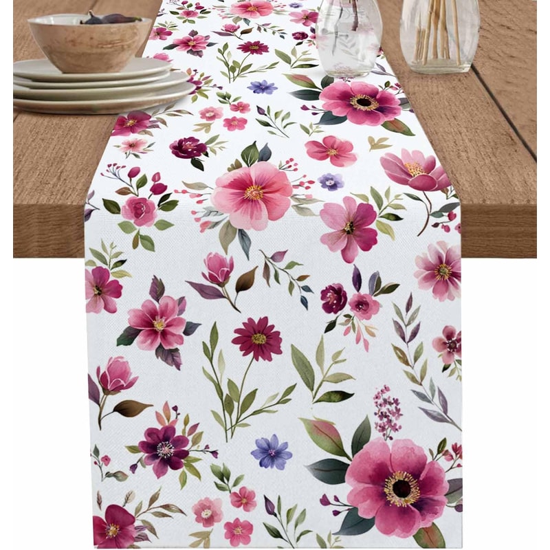 Vintage Spring Floral Linen Table Runner Elegant Party Home Decor 6