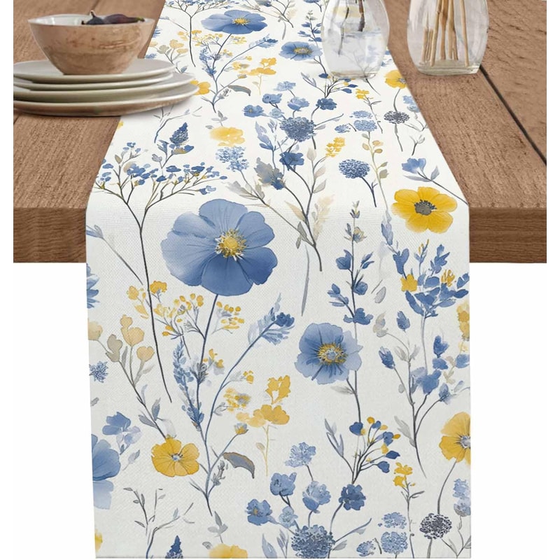 Vintage Spring Floral Linen Table Runner Elegant Party Home Decor 7