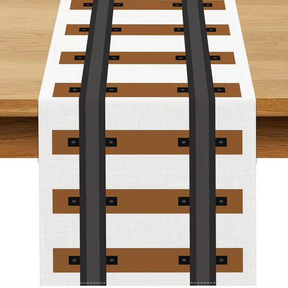 Rustic Western Train Track Table Runner Brown Linen Dining Decor 0
