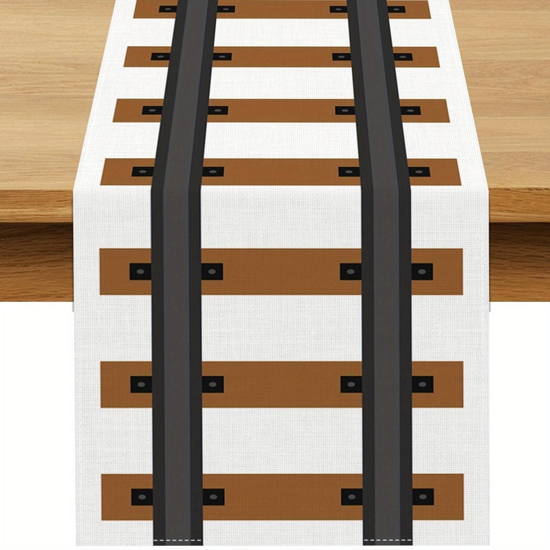 Rustic Western Train Track Table Runner Brown Linen Dining Decor 0
