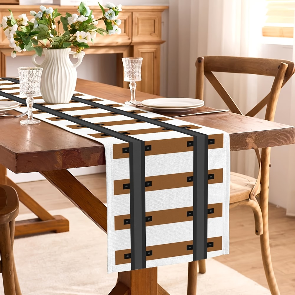 Rustic Western Train Track Table Runner Brown Linen Dining Decor 1
