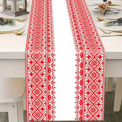 nordic inspired table runner red & white ethnic pattern decorative cloth