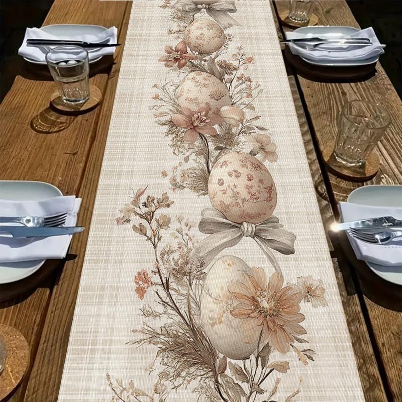 Elegant Retro Bow Easter Egg Table Runner Sophisticated Dining Decor 0