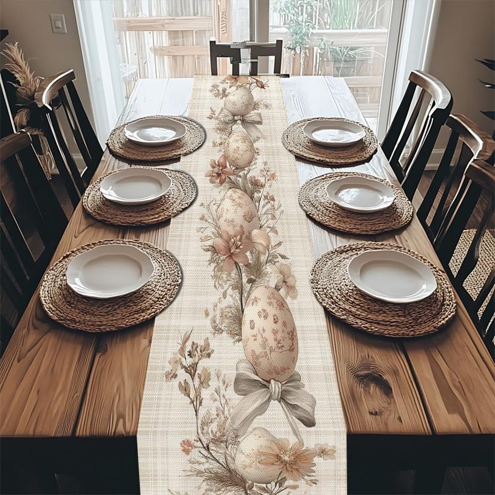 Elegant Retro Bow Easter Egg Table Runner Sophisticated Dining Decor 3