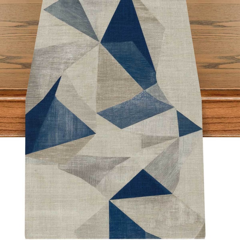 Minimalist Blue White Gray Table Runner Contemporary Dining Decor 0