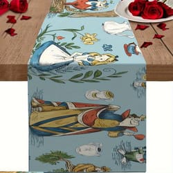 alice in wonderland table runner white rabbit & mad hatter tea party decor