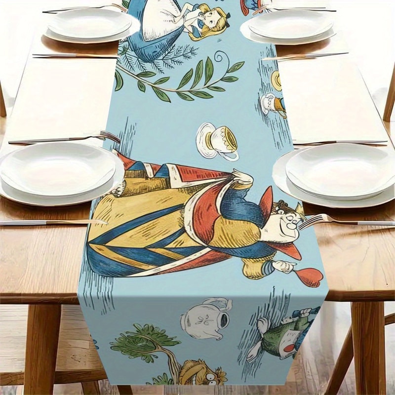Alice In Wonderland Table Runner White Rabbit Mad Hatter Tea Party Decor 3