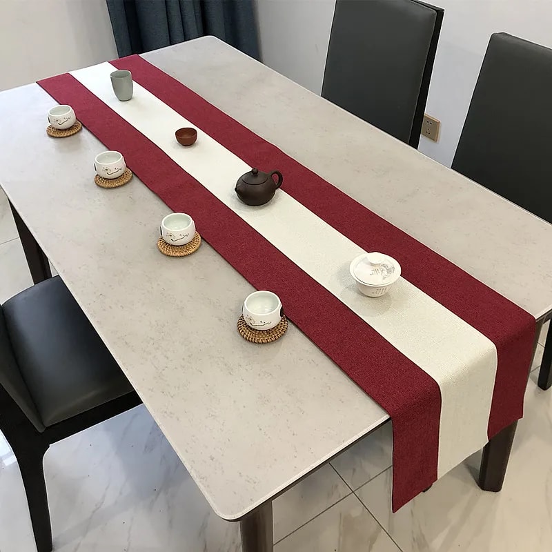 Elegant Chinese Style Linen Table Runner For Dining Tea Decor 9