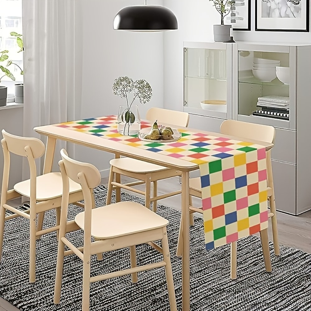 Vintage Checkerboard Linen Table Runner Farmhouse Picnic Decor 2