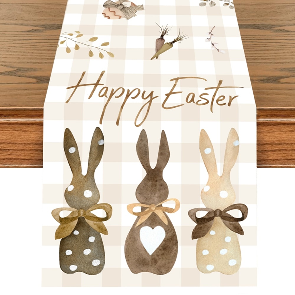 Premium Easter Bunny Table Runner With Floral Egg Design Spring Holiday Decor 0