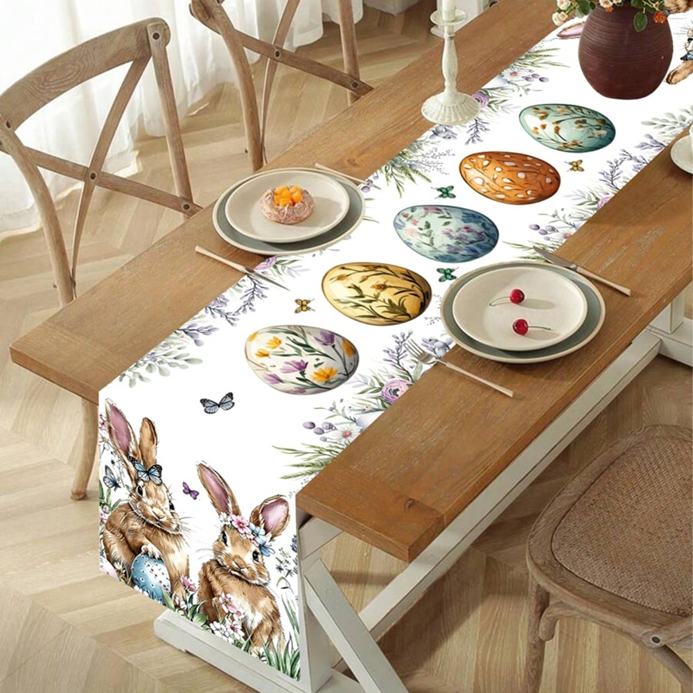Premium Easter Bunny Table Runner With Floral Egg Design Spring Holiday Decor 1