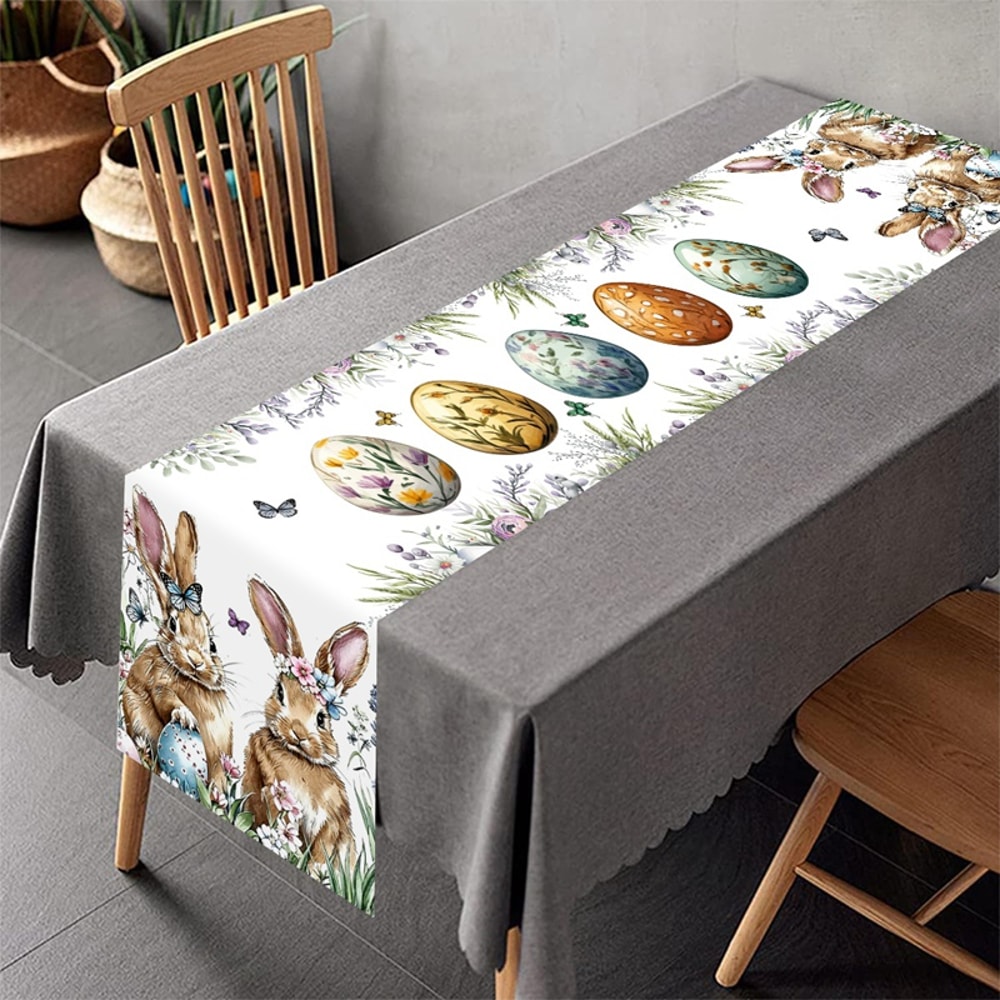 Premium Easter Bunny Table Runner With Floral Egg Design Spring Holiday Decor 2