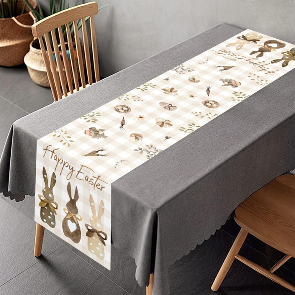 Premium Easter Bunny Table Runner With Floral Egg Design Spring Holiday Decor 3