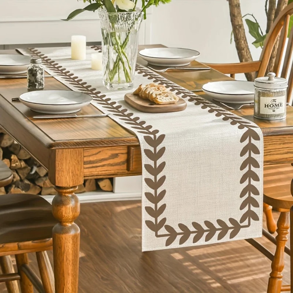 Brown Willow Leaf Table Runner Heat Resistant Machine Washable Home Decor 4