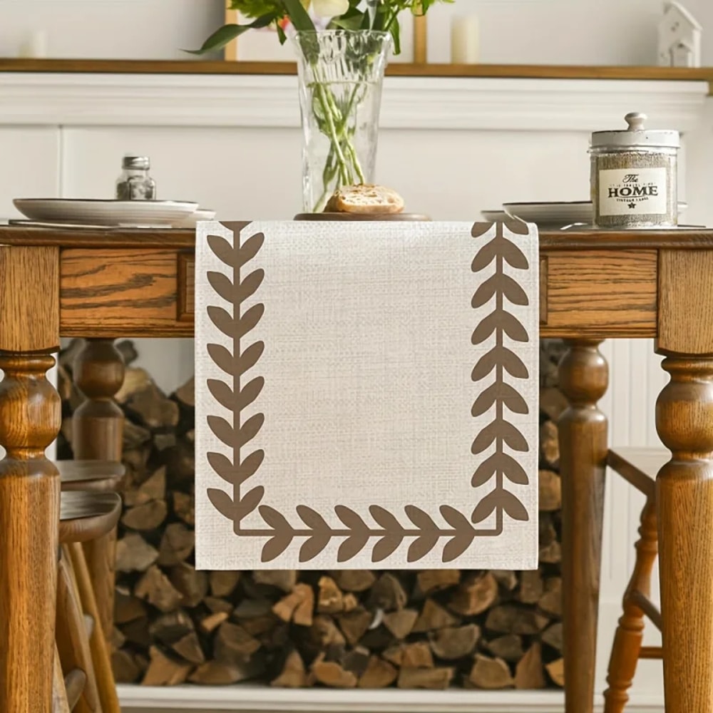 Brown Willow Leaf Table Runner Heat Resistant Machine Washable Home Decor 3
