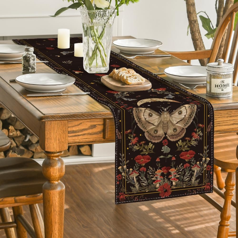Autumn Magic Table Runner Seasonal Fall Kitchen Decor With Mushrooms Moon 3