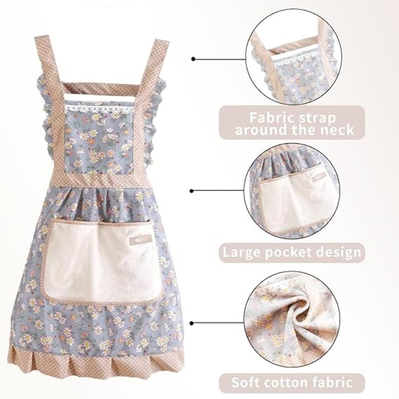 Cute Kitchen Apron With Pockets Adjustable Baking Cooking Apron For Women 4
