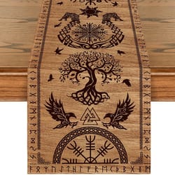 vintage viking raven linen table runner nordic kitchen decor