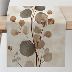 bohemian eucalyptus leaf linen table runner for dining & kitchen decor