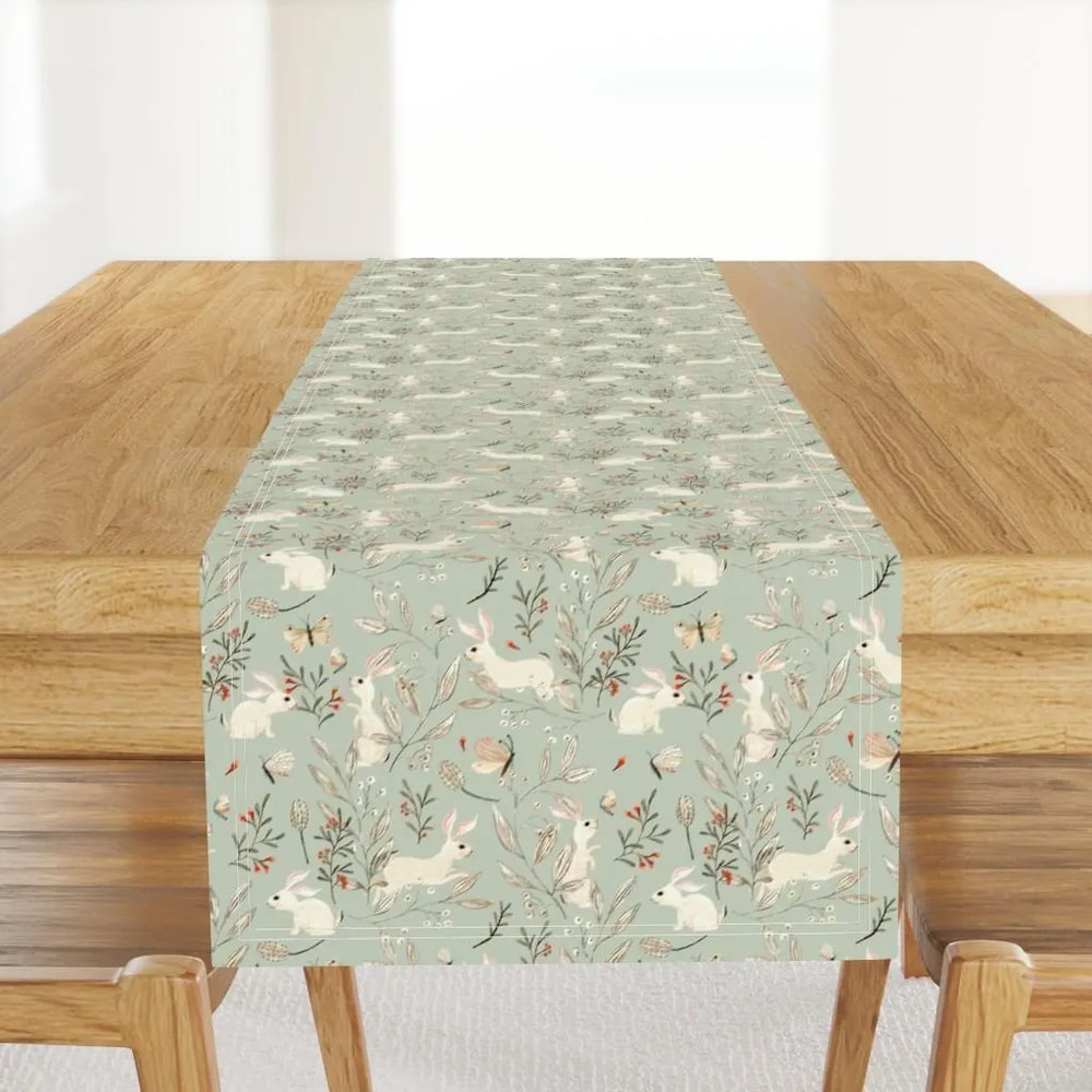 Easter Bunny Floral Linen Table Runner Elegant Holiday Table Decor 5