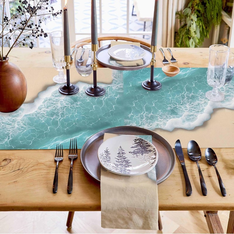 Summer Ocean Beach Starfish Linen Table Runner Holiday Party & Dining Decor